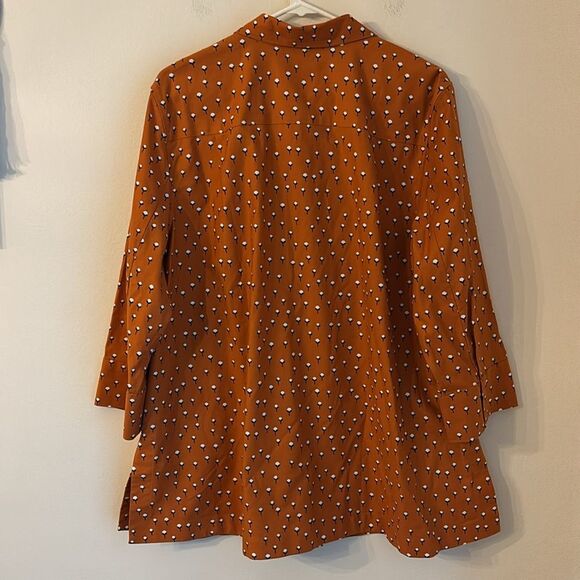 Chico's Tops Orange Burnt Cotton Flower Button Down Shirt women blouse size 16! - Picture 11 of 11